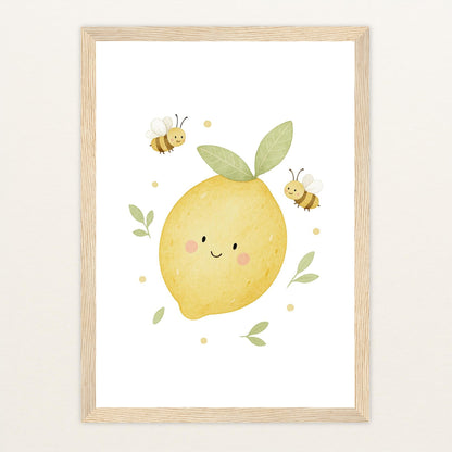 Obst: Zitrone Poster mit Holzrahmen von tinylearner