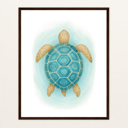 Sora die Schildkröte - Motiv: "Treiben" Poster mit Holzrahmen von tinylearner