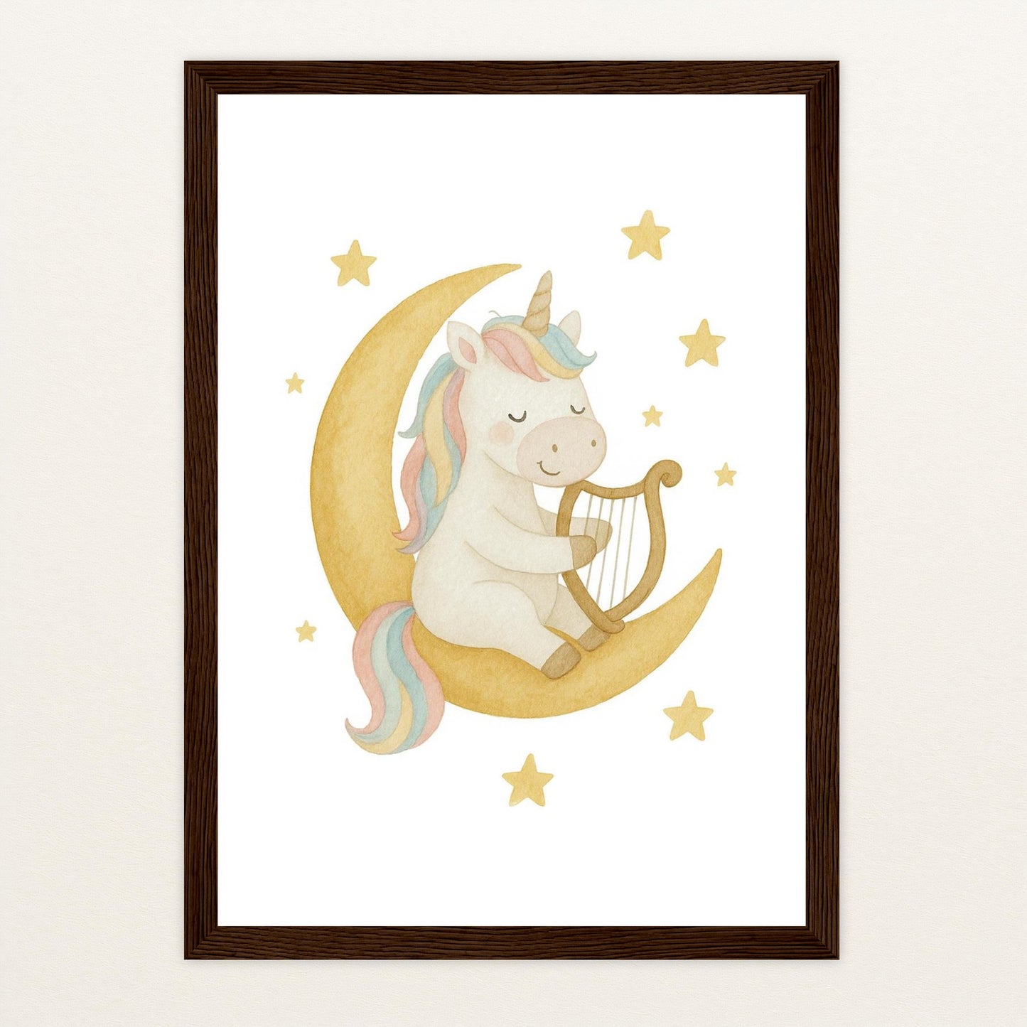 Luni das Einhorn - Motiv: "Mond" Poster mit Holzrahmen von tinylearner