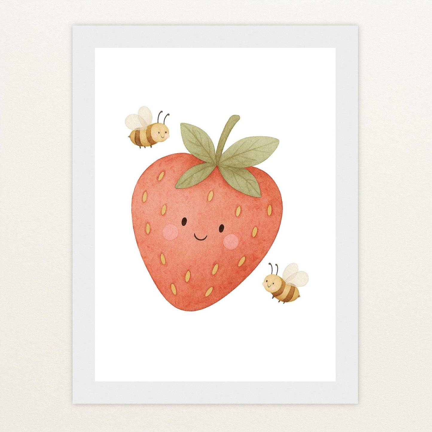 Obst: Erdbeere Poster mit Holzrahmen von tinylearner