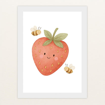 Obst: Erdbeere Poster mit Holzrahmen von tinylearner