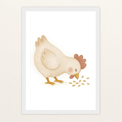 Hanni das Huhn - Motiv: "Körner" Poster mit Holzrahmen von tinylearner