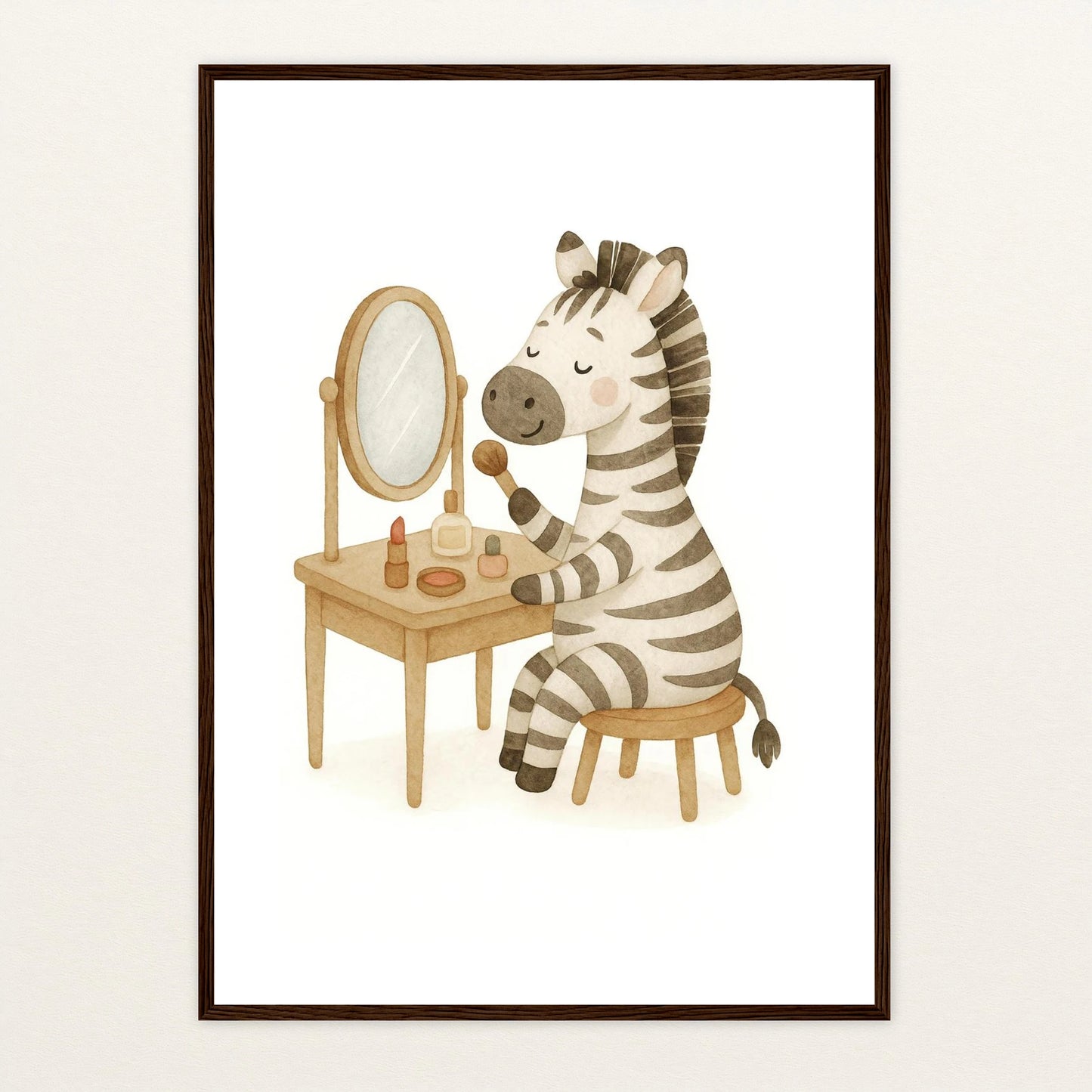 Zinni das Zebra - Motiv: "Schminken" Poster mit Holzrahmen von tinylearner