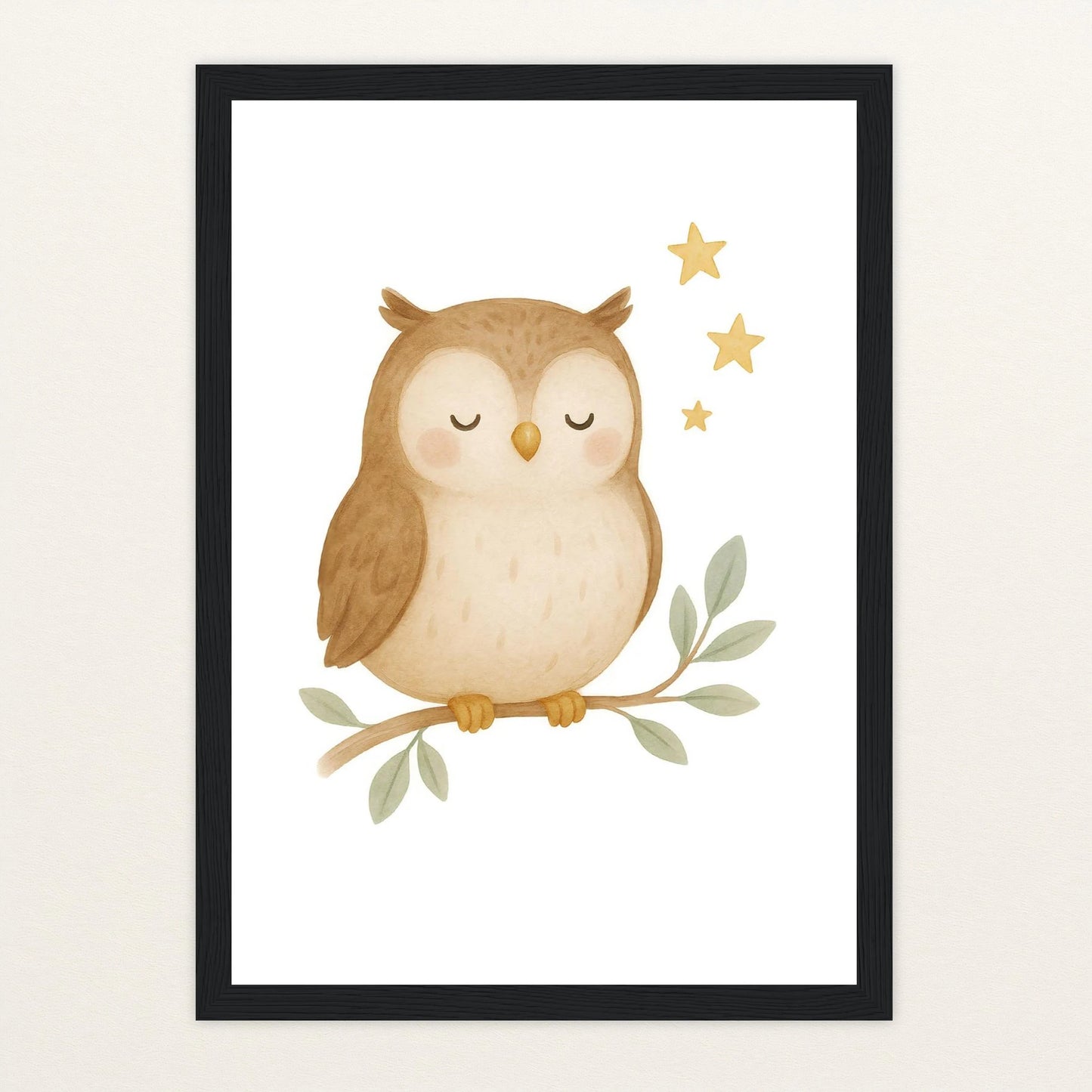 Emmi die Eule Poster mit Holzrahmen von tinylearner