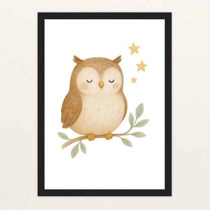 Emmi die Eule Poster mit Holzrahmen von tinylearner