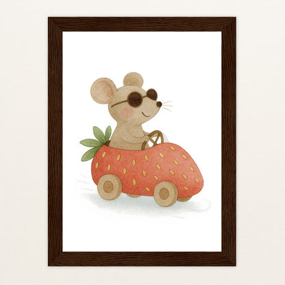 Mimi die Maus - Motiv: "Erdbeerwagen" Poster mit Holzrahmen von tinylearner