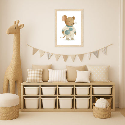 Mimi die Maus - Motiv: "Astronaut" Poster mit Holzrahmen von tinylearner