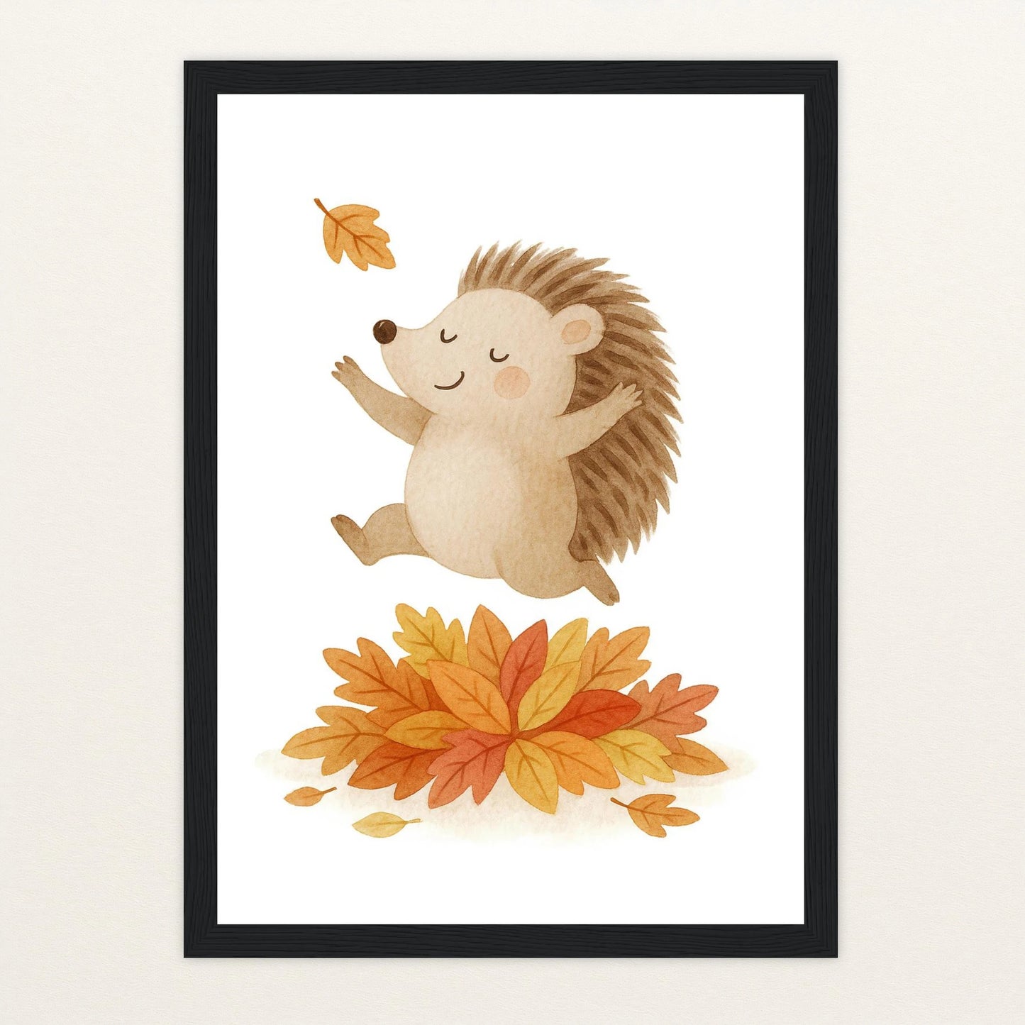 Iggi der Igel - Motiv: "Laub" Poster mit Holzrahmen von tinylearner