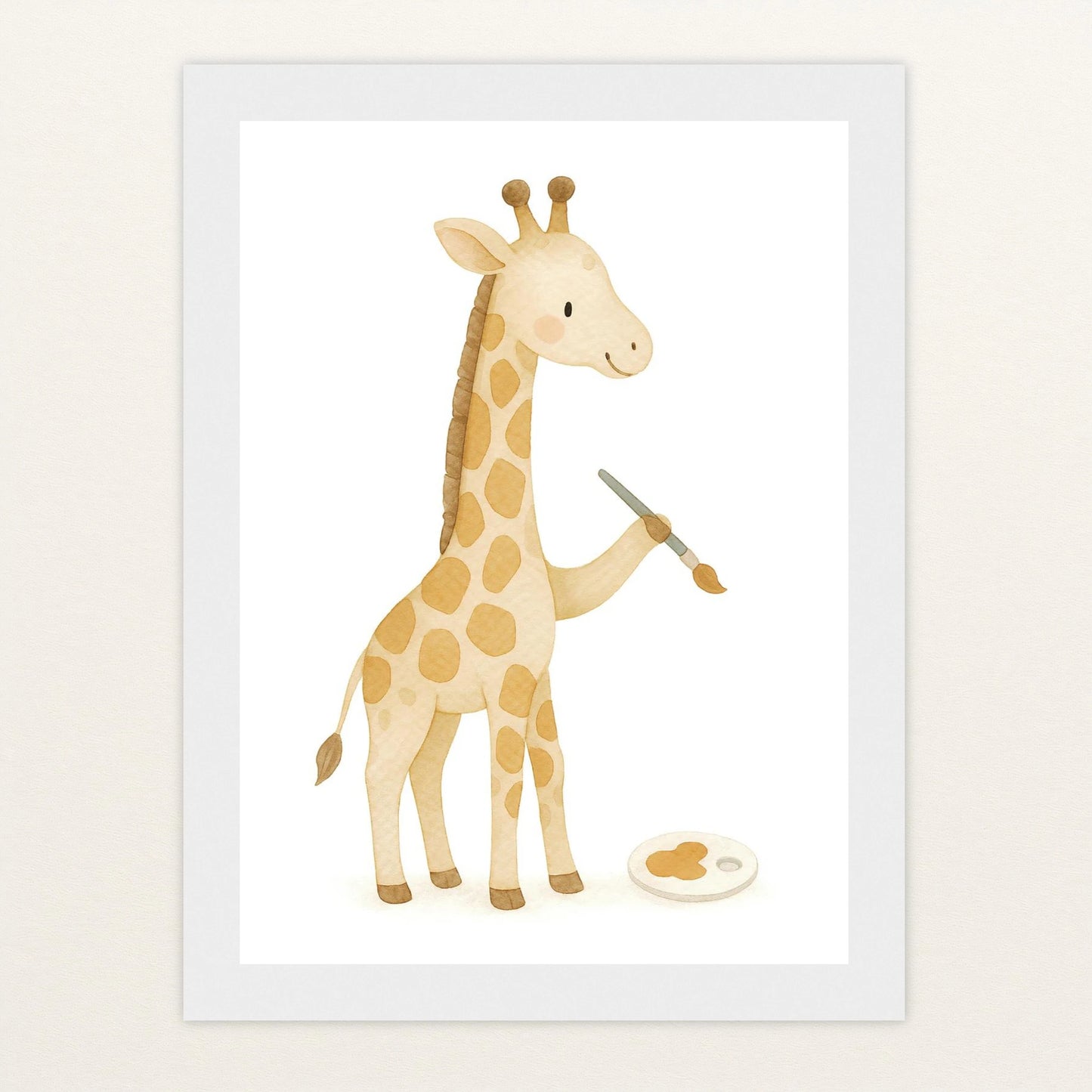 Greta die Giraffe - Motiv: "Malen" Poster mit Holzrahmen von tinylearner