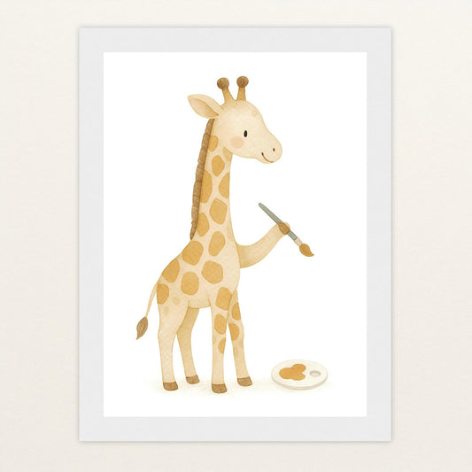 Greta die Giraffe - Motiv: "Malen" Poster mit Holzrahmen von tinylearner