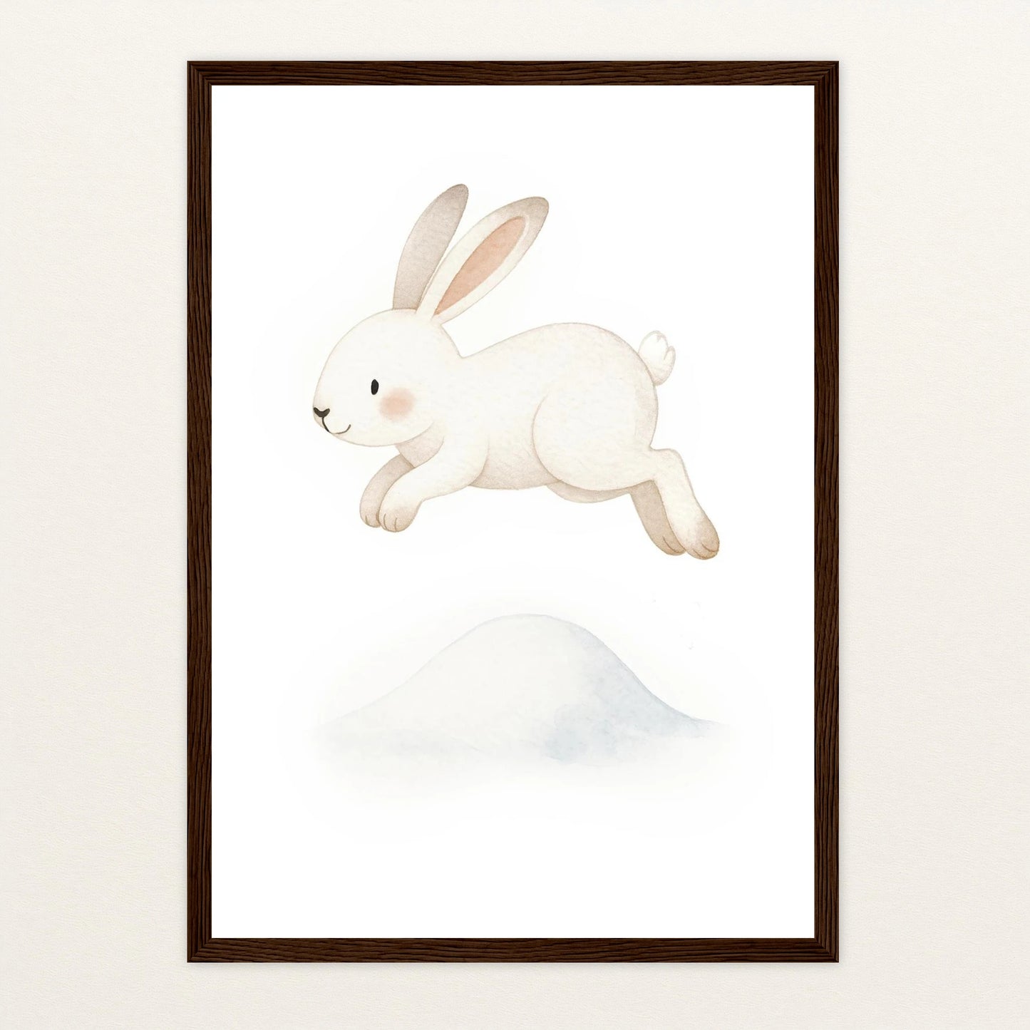 Sina der Schneehase - Motiv: "Schneehügel" Poster mit Holzrahmen von tinylearner