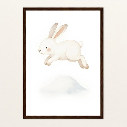 Sina der Schneehase - Motiv: "Schneehügel" Poster mit Holzrahmen von tinylearner