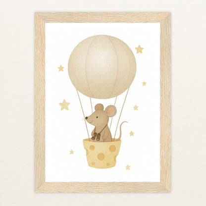 Mimi die Maus - Motiv: "Heißluftballon" Poster mit Holzrahmen von tinylearner