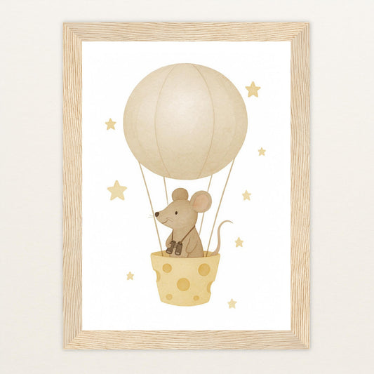 Mimi die Maus - Motiv: "Heißluftballon" Poster mit Holzrahmen von tinylearner