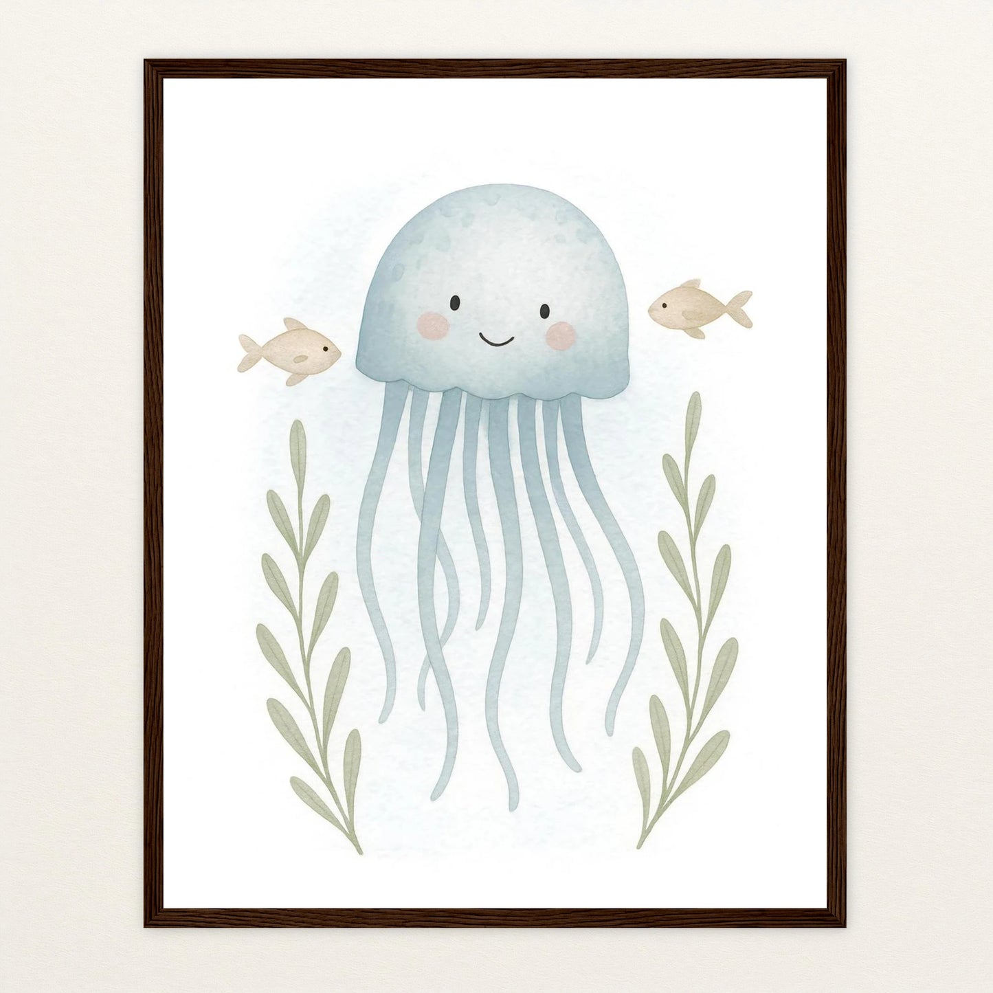 Quinn die Qualle Poster mit Holzrahmen von tinylearner