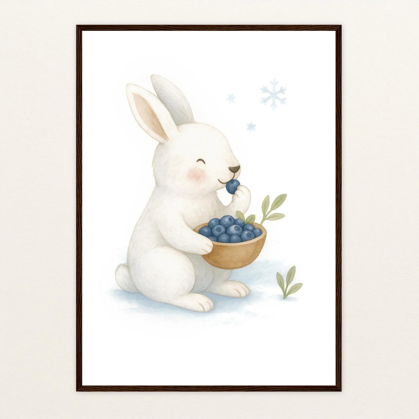 Sina der Schneehase - Motiv: "Blaubeeren" Poster mit Holzrahmen von tinylearner