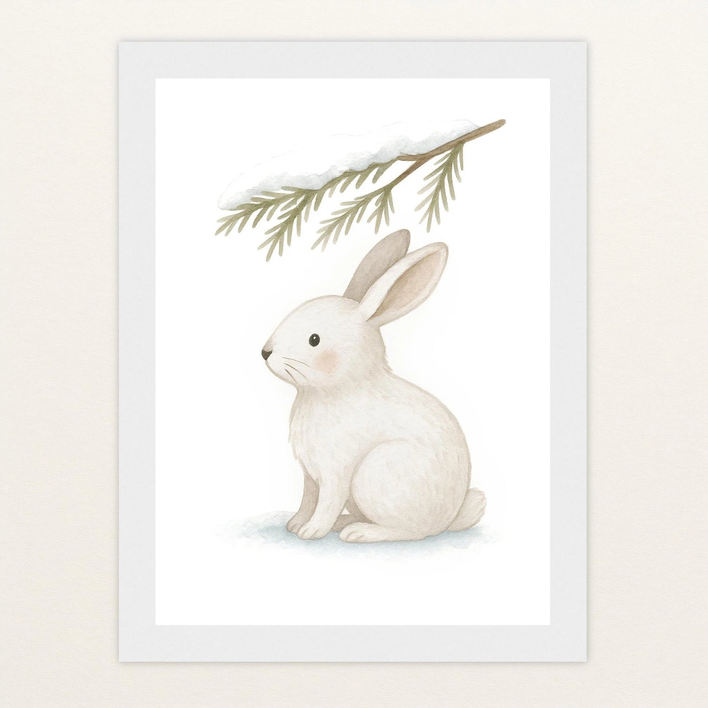 Sina der Schneehase - Motiv: "Nadelzweig" Poster mit Holzrahmen von tinylearner