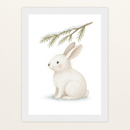 Sina der Schneehase - Motiv: "Nadelzweig" Poster mit Holzrahmen von tinylearner