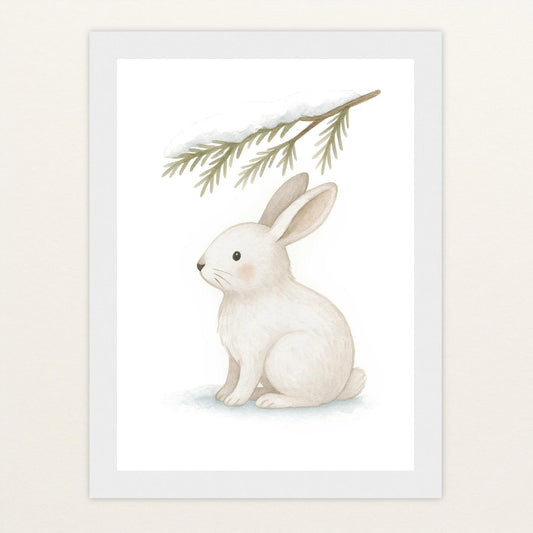 Sina der Schneehase - Motiv: "Nadelzweig" Poster mit Holzrahmen von tinylearner