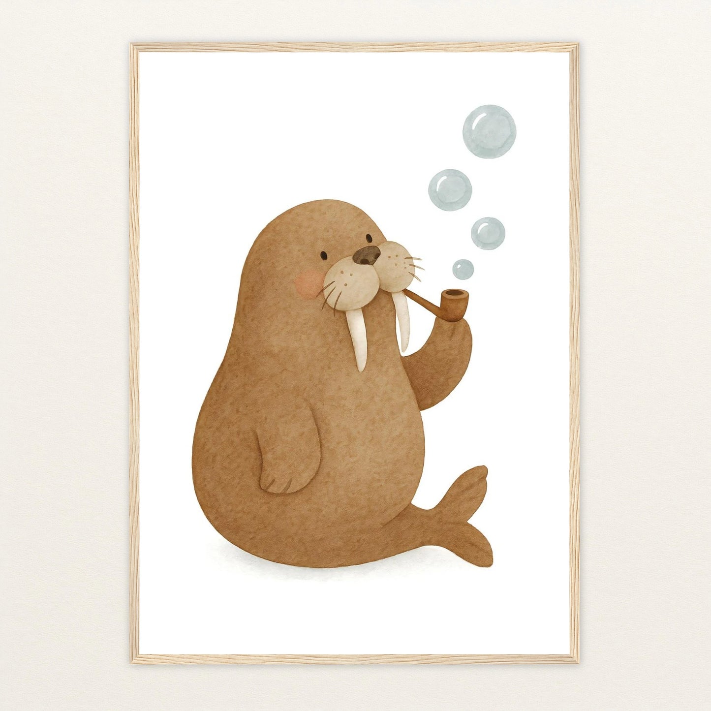 Wally das Walross - Motiv: "Blubbern" Poster mit Holzrahmen von tinylearner