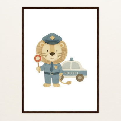 Leo der Löwe - Motiv: "Polizei" Poster mit Holzrahmen von tinylearner