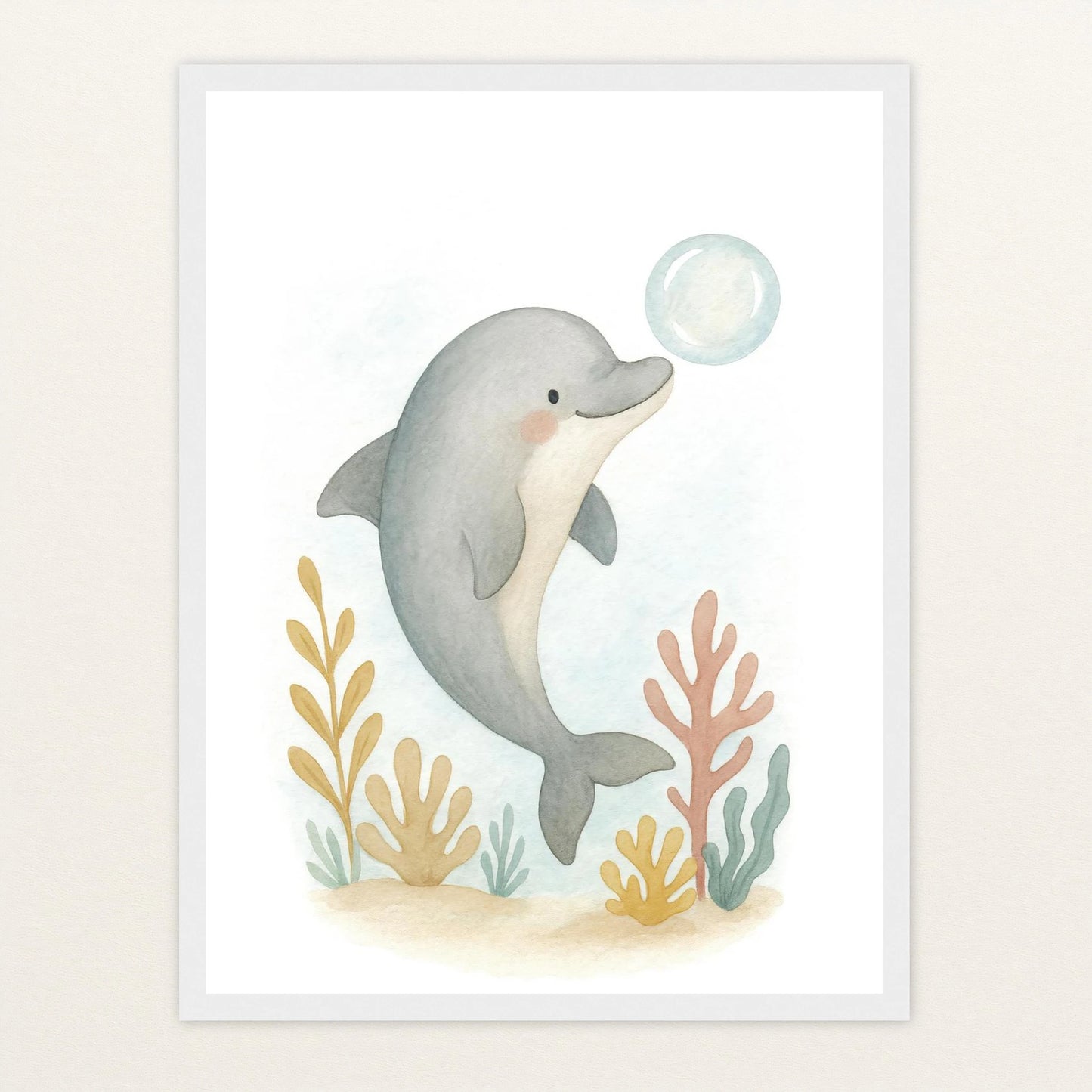 Dora der Delfin - Motiv: "Luftblase" Poster mit Holzrahmen von tinylearner