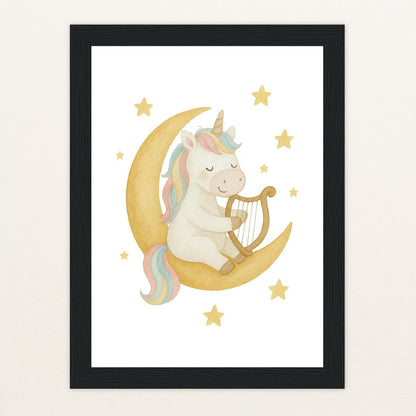 Luni das Einhorn - Motiv: "Mond" Poster mit Holzrahmen von tinylearner