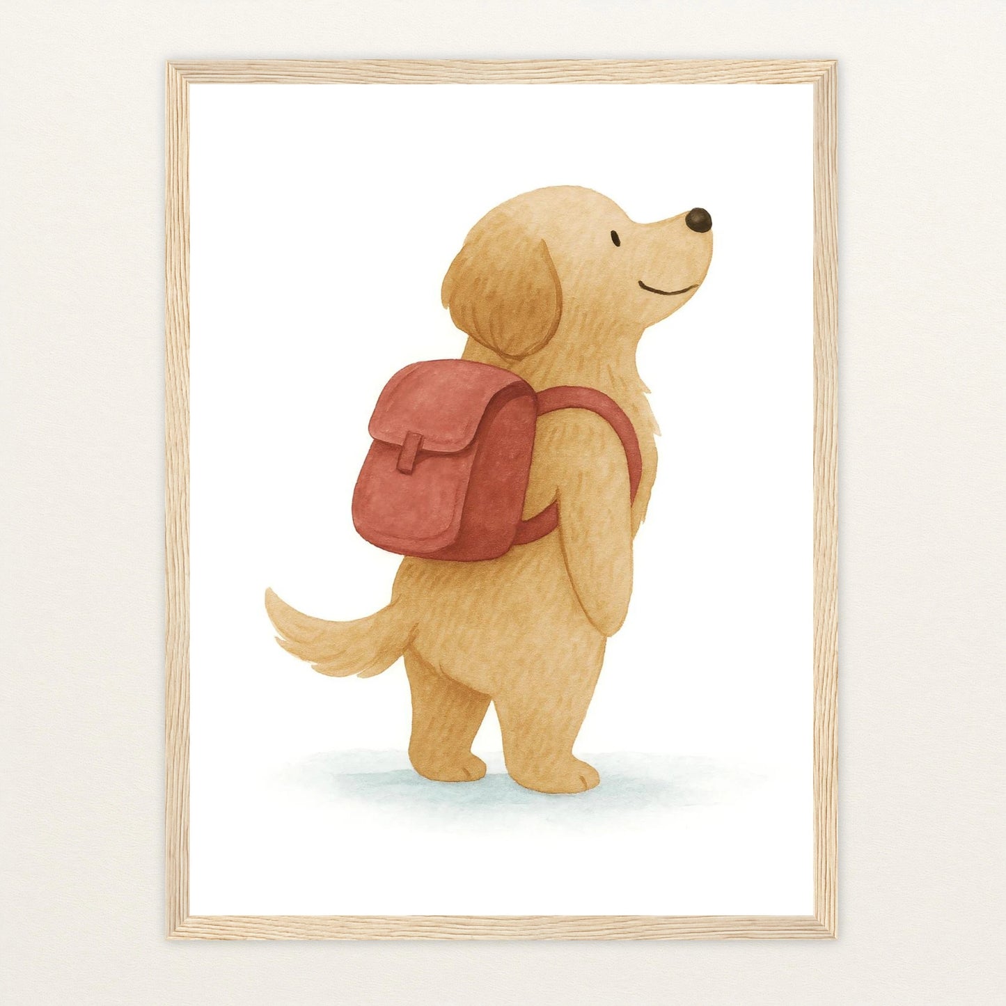 Hugo der Hund - Motiv: "Rucksack" Poster mit Holzrahmen von tinylearner