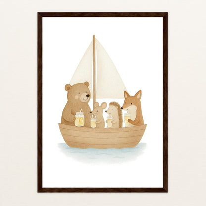 Tierfreunde - Motiv: "Segelschiff" Poster mit Holzrahmen von tinylearner