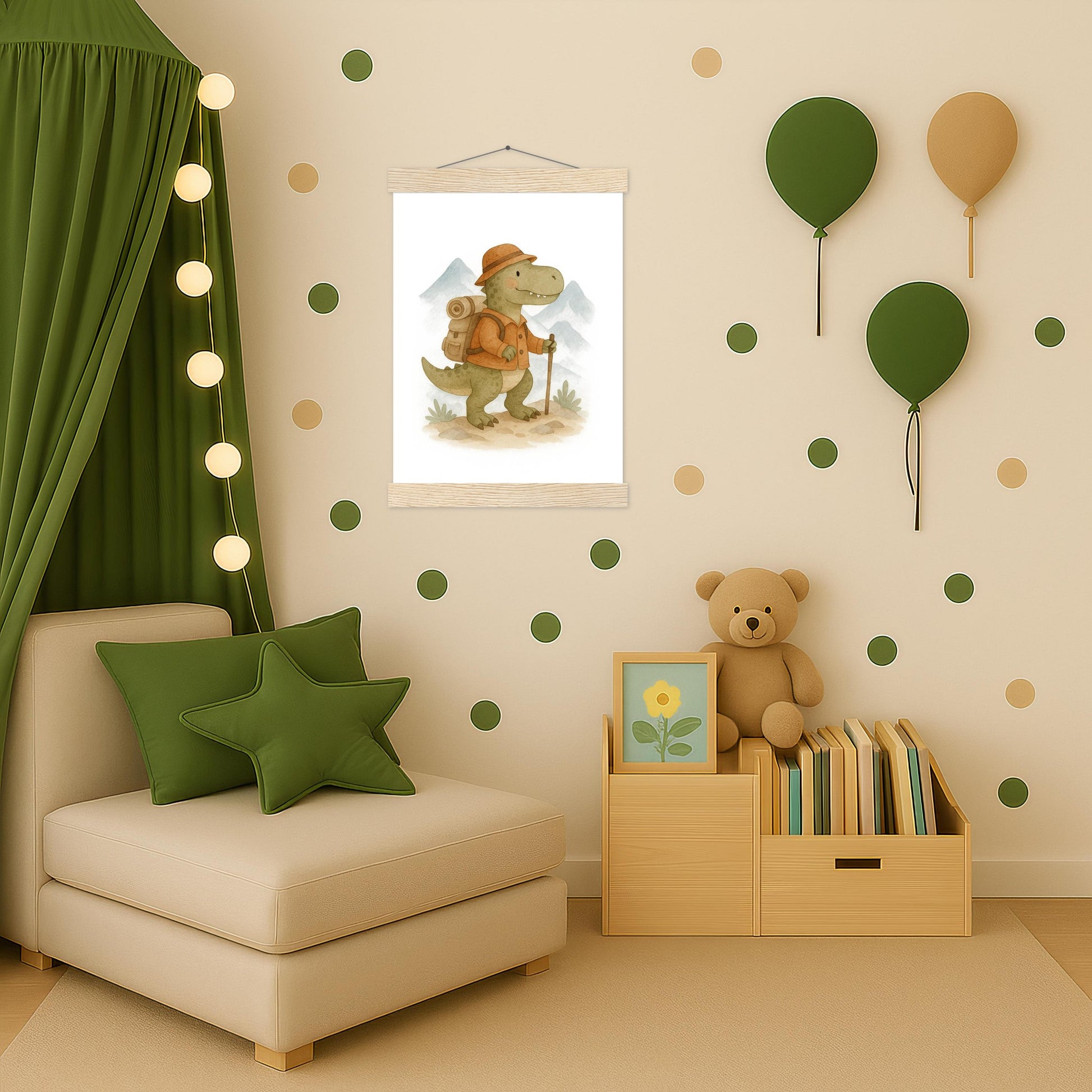 Dinosaurier T-Rex - Motiv: "Wandern" Poster mit Leisten von tinylearner