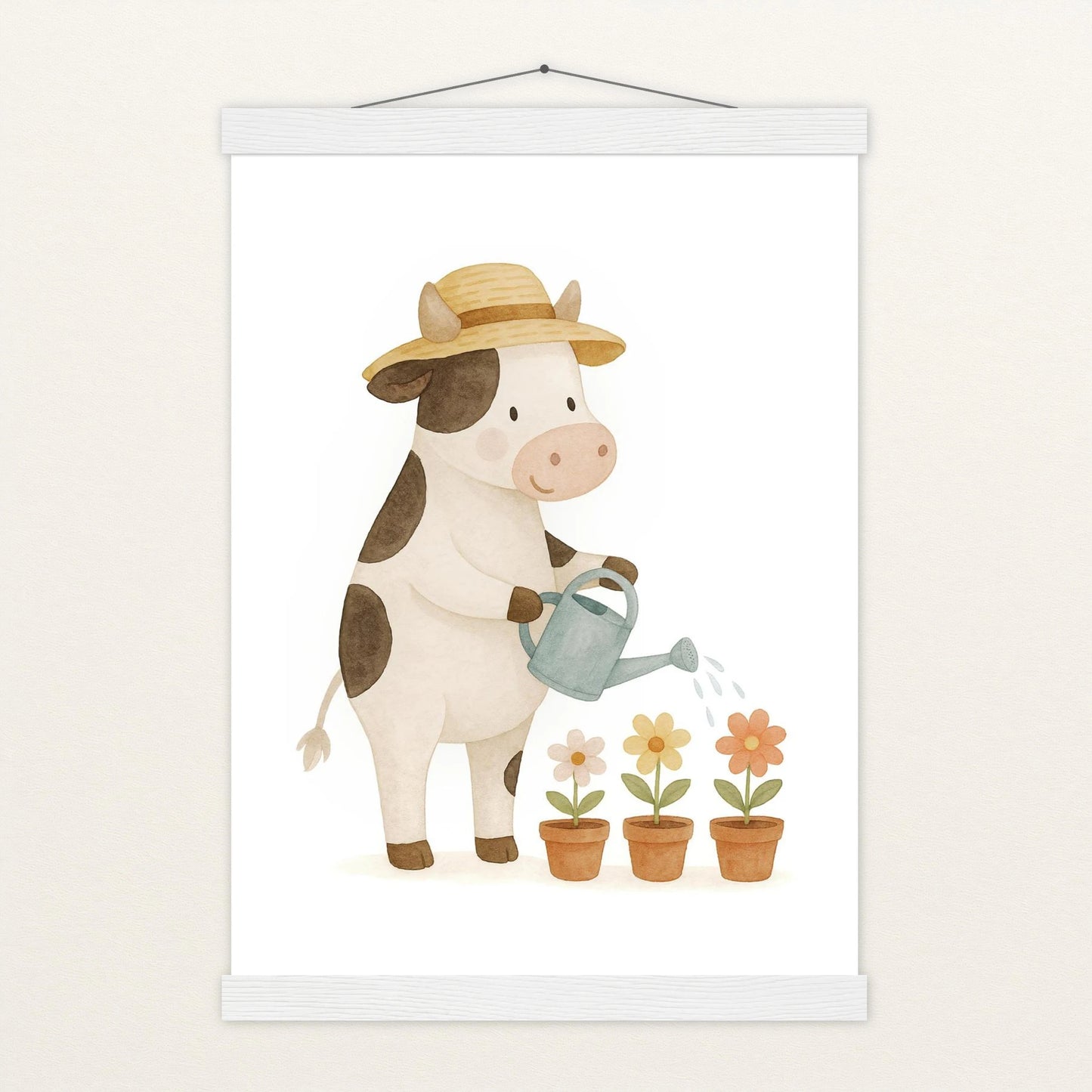 Klara die Kuh - Motiv: "Blumengießen" Poster mit Leisten von tinylearner