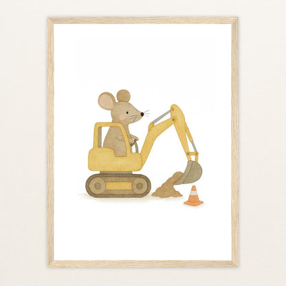Mimi die Maus - Motiv: "Bagger" Poster mit Holzrahmen von tinylearner