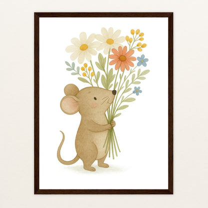 Mimi die Maus - Motiv: "Blumenstrauß" Poster mit Holzrahmen von tinylearner