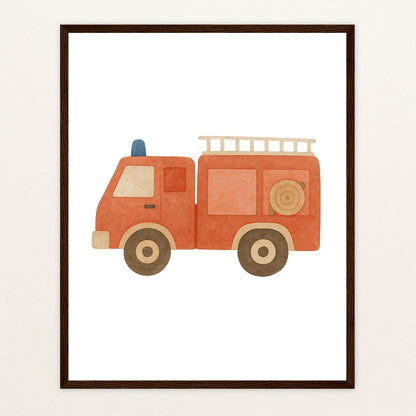 Feuerwehrauto Poster mit Holzrahmen von tinylearner