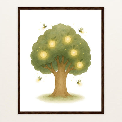 Leuchtbaum Poster mit Holzrahmen von tinylearner