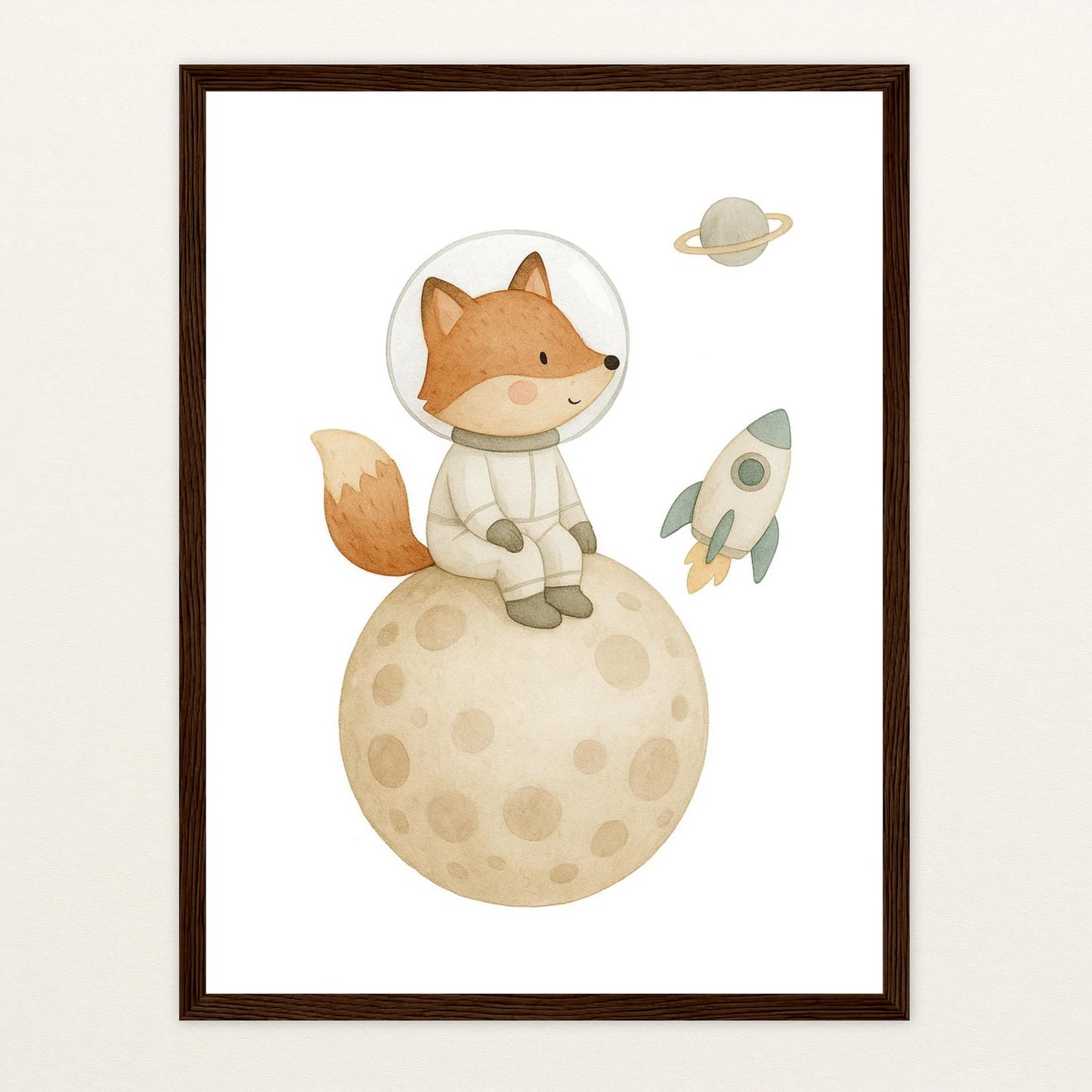 Finnegan der Fuchs - Motiv: "Astronaut" Poster mit Holzrahmen von tinylearner