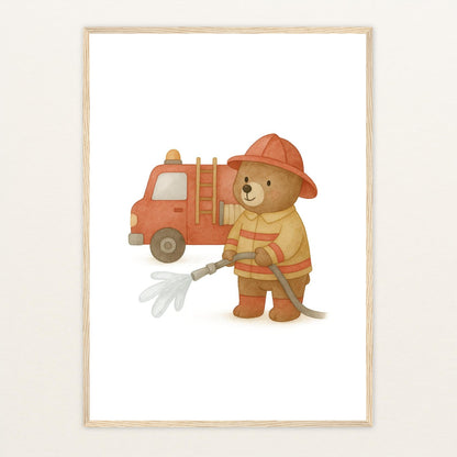 Balu der Bär - Motiv: "Feuerwehr" Poster mit Holzrahmen von tinylearner