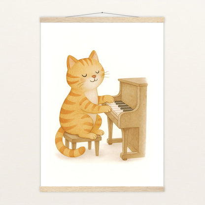 Kira die Katze - Motiv: "Klavier" Poster mit Leisten von tinylearner