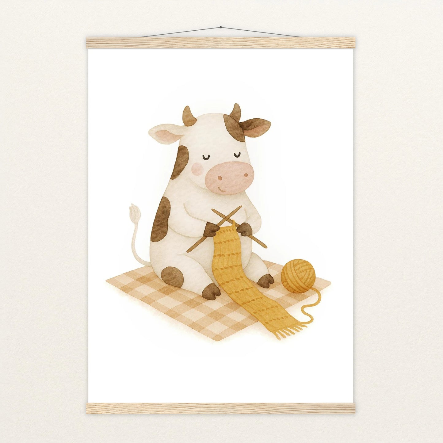 Klara die Kuh - Motiv: "Häkeln" Poster mit Leisten von tinylearner