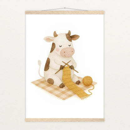 Klara die Kuh - Motiv: "Häkeln" Poster mit Leisten von tinylearner