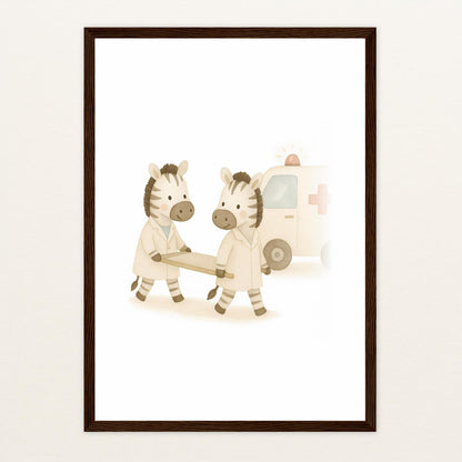 Zinni das Zebra - Motiv: "Krankenwagen" Poster mit Holzrahmen von tinylearner