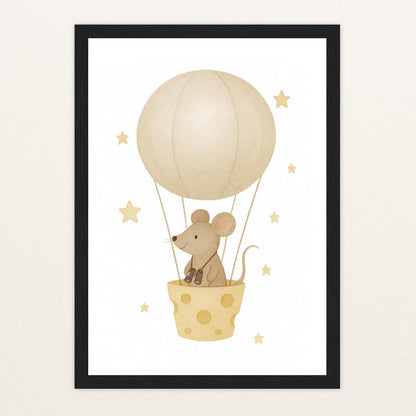 Mimi die Maus - Motiv: "Heißluftballon" Poster mit Holzrahmen von tinylearner