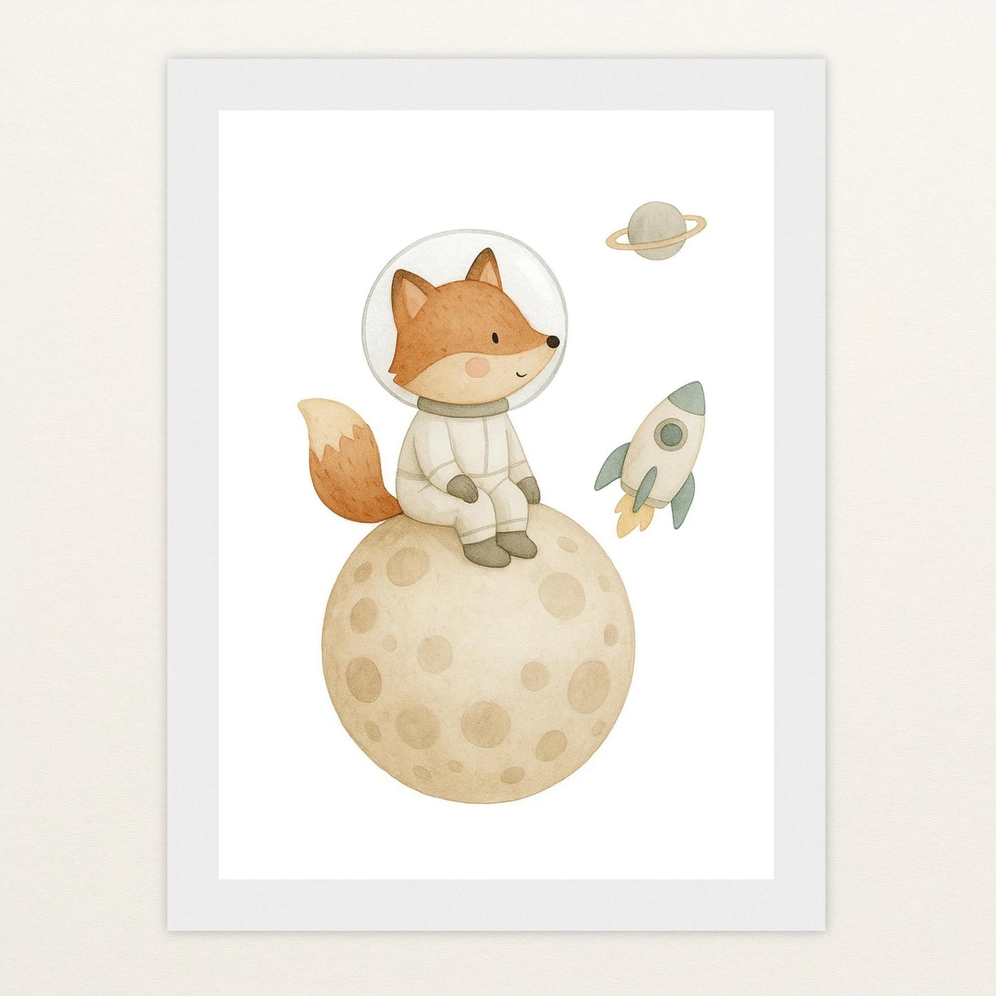 Finnegan der Fuchs - Motiv: "Astronaut" Poster mit Holzrahmen von tinylearner