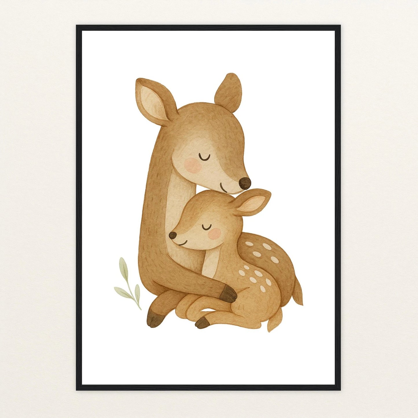 Ria das Reh - Motiv: "Kuscheln" Poster mit Holzrahmen von tinylearner