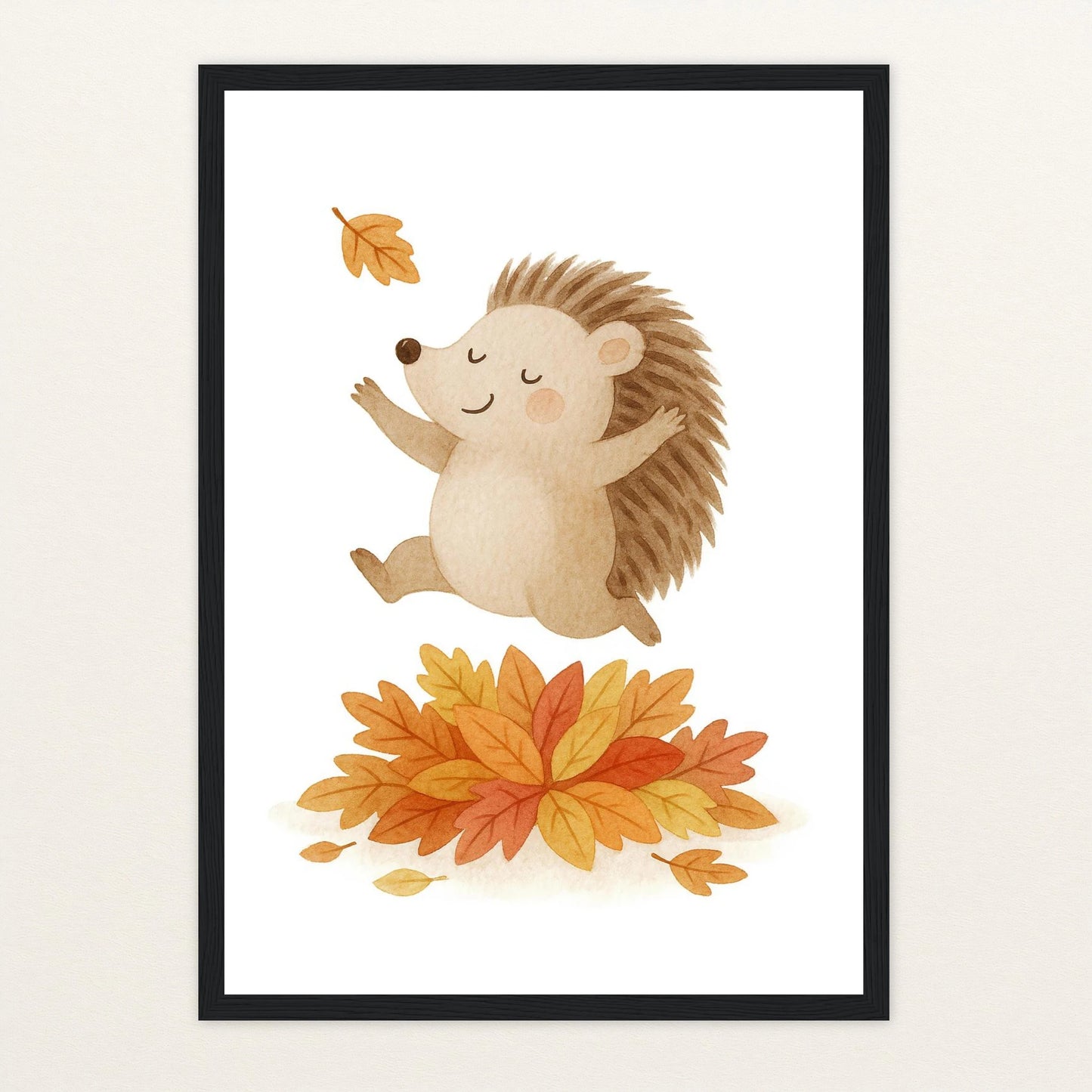 Iggi der Igel - Motiv: "Laub" Poster mit Holzrahmen von tinylearner