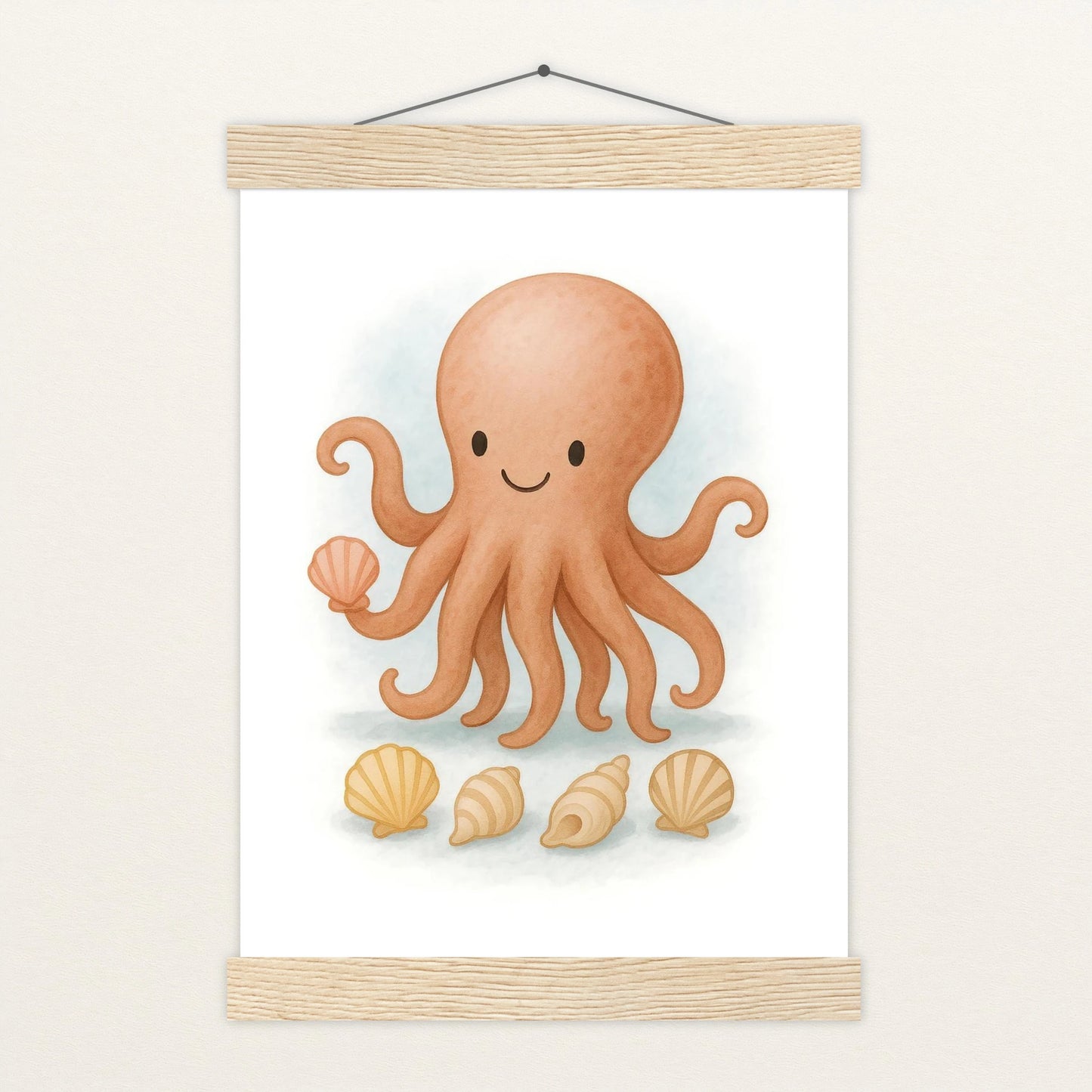 Tilli der Tintenfisch - Motiv: "Muscheln" Poster mit Leisten von tinylearner