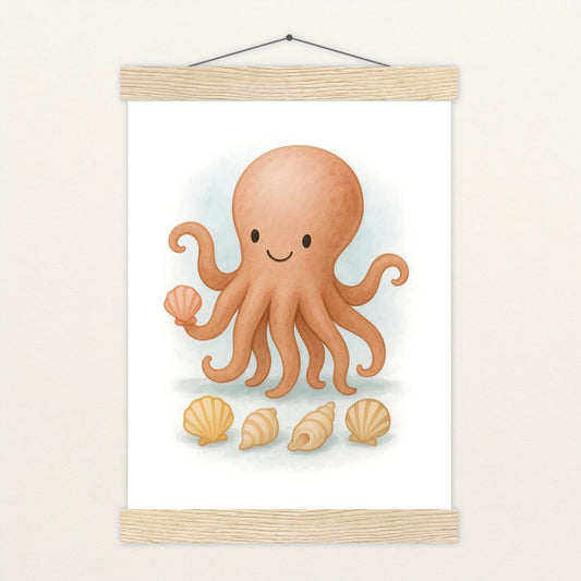 Tilli der Tintenfisch - Motiv: "Muscheln" Poster mit Leisten von tinylearner