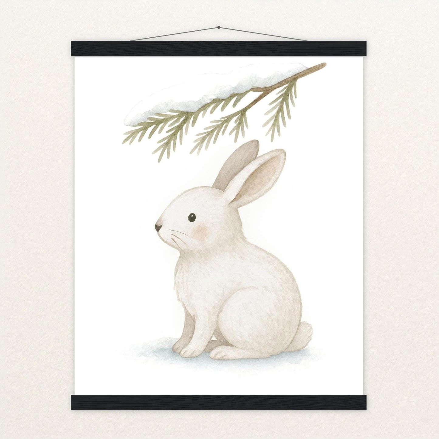 Sina der Schneehase - Motiv: "Nadelzweig" Poster mit Leisten von tinylearner