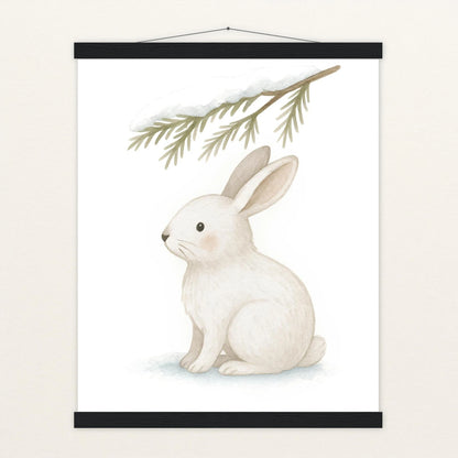 Sina der Schneehase - Motiv: "Nadelzweig" Poster mit Leisten von tinylearner