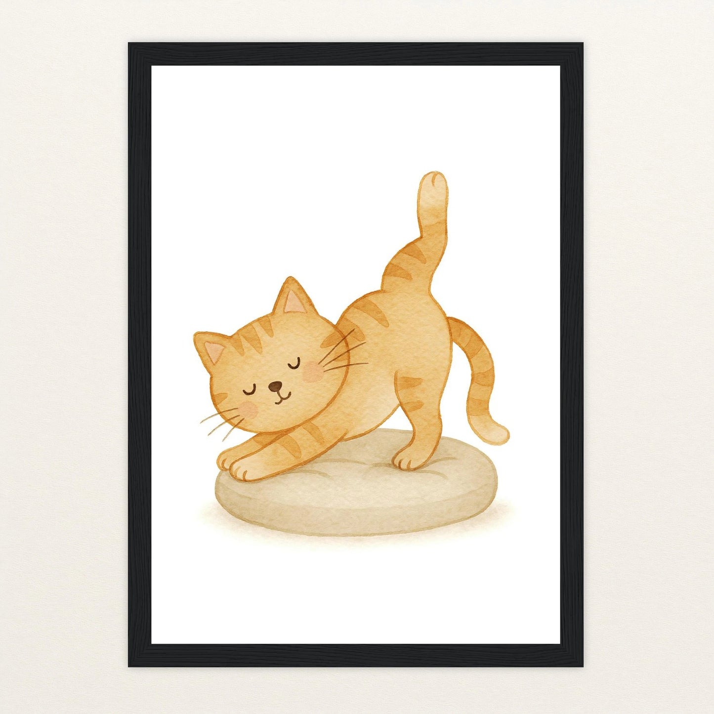 Kira die Katze - Motiv: "Yoga" Poster mit Holzrahmen von tinylearner